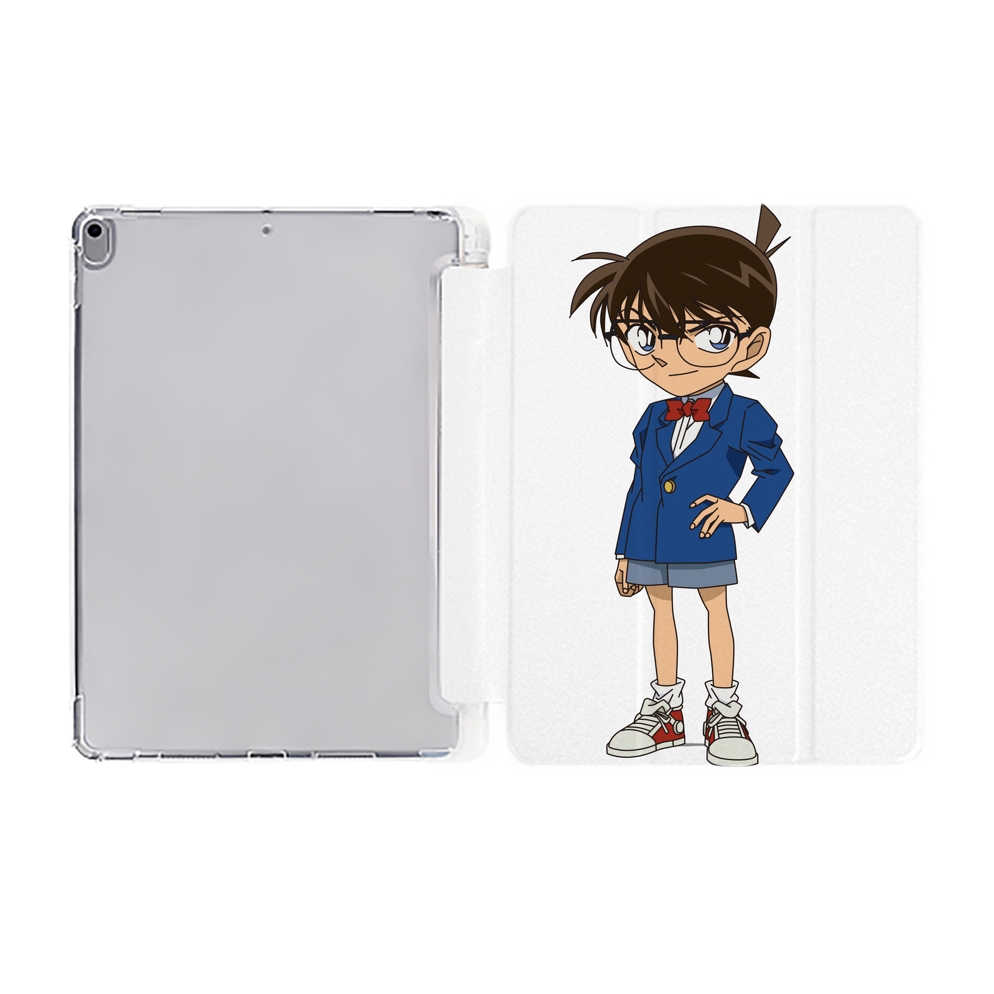 （画像用） 名探偵コナン 江戸川 コナン Detective Conan Conan Edogawa IPad ケース ペン収納付き 三つ折りスタンド PUレザー×シリコン 対応機種9.5/10.5/10.9インチ